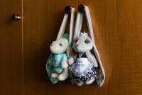 two stuffed animals are hanging on a door at Khedi Hotel Tbilisi in Tbilisi City