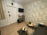 a living room with a wall with a wallpaper at Studio entièrement refait a neuf - 170 in Rouen