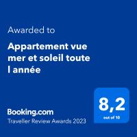 Certifikát, hodnocení, plakát nebo jiný dokument vystavený v ubytování Appartement vue mer et soleil toute l année