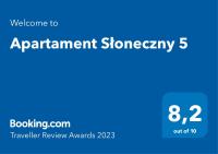 Certifikát, ocenenie alebo iný dokument vystavený v ubytovaní Apartament Słoneczny 5