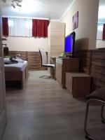 Televízia a/alebo spoločenská miestnosť v ubytovaní Abszolút Hotel és Panzió