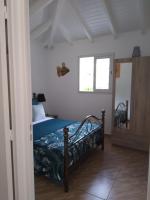 ein Schlafzimmer mit einem Bett in einem Zimmer mit einem Fenster in der Unterkunft Le papillon bleu in Sainte-Anne