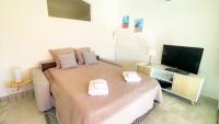 a small bedroom with a bed and a flat screen tv at La Couronne du Cros in Cagnes-sur-Mer