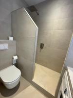 a bathroom with a toilet and a glass shower at FELIX FAURE PALAIS DES FESTIVALS CROISETTE VIEUX PORT in Cannes