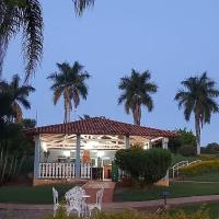 ParaopebaにあるSertão Veredas Hotel Fazendaのヤシの木が植えられたガゼボ付きの家