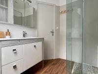 a bathroom with a sink and a shower at Premium holiday home in top location with sea view, Plougasnou in Plougasnou