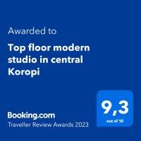 Certifikát, hodnocení, plakát nebo jiný dokument vystavený v ubytování Top floor modern studio in central Koropi