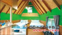 a bedroom with green walls and a bed and a sink at Tingtau Villa in Lugu Lake