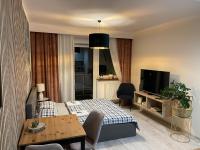 Televízia a/alebo spoločenská miestnosť v ubytovaní Apartament ROYAL Chełmońskiego Śrem