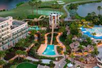an aerial view of a resort with a water park at Orlando World Center Marriott in Orlando