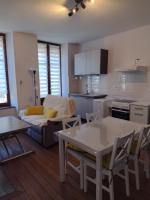 a kitchen and living room with a couch and a table at Appartement 1er etage proche des Termes in Bourbonne-les-Bains