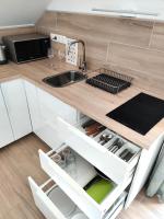 Kuchyň nebo kuchyňský kout v ubytování Dali Apartment Szentendre