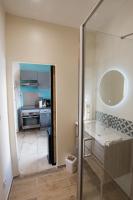 a bathroom with a shower and a sink at Ateliers, Terrasse - Parking - Clim in Arles