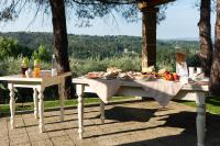 a picnic table with food on it with a view at Antiqua Vallis in Palaia