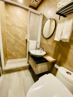 a bathroom with a toilet and a sink and a mirror at 見晴花園山莊Sunshine Villa in Ren&#39;ai