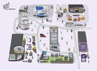 a map of the city with people and buildings at Beat Hotel Bangkok in Bangkok