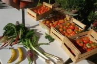 two boxes of fruit and vegetables on a table at Gîte les Granges dans ferme provençale. 14 pers in Ongles