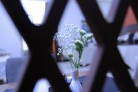 a white vase with white flowers in it at Tolip Olympia Hotel in Addis Ababa