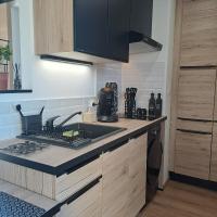 Kuchnia lub aneks kuchenny w obiekcie Studio climatisé cosy avec grande piscine chauffée