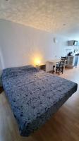 Łóżko lub łóżka w pokoju w obiekcie Studio en rez de jardin avec terrasse privée - Le petit Château Avesnois - TV - WIFI - logement complet
