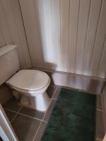 a small bathroom with a toilet and a green rug at Quai Babord in Fécamp