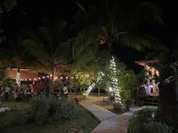 利文斯顿Casa Nostra的花园在晚上点燃着圣诞灯