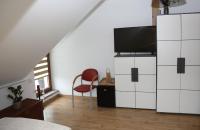 Telewizja i/lub zestaw kina domowego w obiekcie Willa Vita - Apartment z kominkiem i dużym tarasem, Sauna, Jacuzzi, Altana z Grill, z możliwością wynajmu dotakowych pokoi - Schönes Appartement mit Kamin und großer Terrasse, Sauna, Jacuzzi, Pavilion mit Grill und der Option zusätzliche Zimmer zu mieten