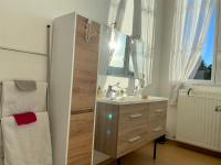 a bathroom with a sink and a mirror at Demeure des Dentelles in Le Puy-en-Velay