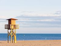 a life guard tower on a beach near the ocean at Apartment Eden Roc 2 by Interhome in Narbonne-Plage