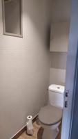 a bathroom with a white toilet in a room at Gite la Péraie - Le Roseau in Treize-Vents