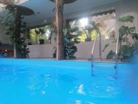 a large blue swimming pool with a swing at B&amp;B Au bois dormant chambres d hotes in Tillé