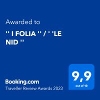 Certifikát, hodnocení, plakát nebo jiný dokument vystavený v ubytování '' I FOLIA '' / ' 'LE NID ''