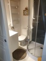 a bathroom with a toilet and a glass shower at Pause COCOONING en Centre historique in Montauban