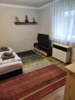 Telewizja i/lub zestaw kina domowego w obiekcie Green garden apartment ingyenes zárt parkolóval