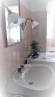 a bathroom sink with a lamp and a potted plant at Maison de Romagers in Aumont-Aubrac