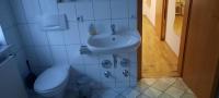 a bathroom with a sink and a toilet at Pension Sorrento in Ruhland