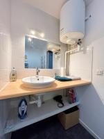 a bathroom with a sink and a mirror at L&#39;appartement du Centre in Chalons en Champagne