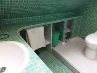 a green tiled bathroom with a toilet and a sink at Le Clos du Buisson in Saint-Julien-de-la-Liègue