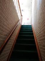 a staircase in a building with green stairs at Logies Lily in Oudenburg