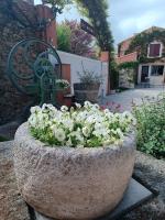 a large stone planter with white flowers in it at Aux Berges du Canal in Capestang