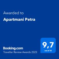 Certifikát, hodnocení, plakát nebo jiný dokument vystavený v ubytování Apartmani Petra