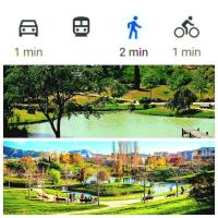 two pictures of a park with trees and a river at Charmant appart 4Per Marseille in Marseille