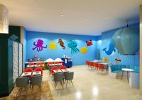 une salle à manger pour enfants avec un mur bleu dans l'établissement Granada Luxury Okurcalar, à Okurcalar
