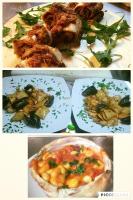 a collage of four pictures of plates of food at O'Presidente B&B in Gragnano
