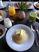 a white plate of food on a table at B Hotel Brasilia in Brasilia
