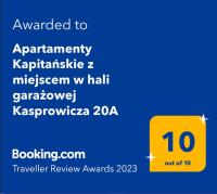 Certifikát, ocenenie alebo iný dokument vystavený v ubytovaní Apartamenty Kapitańskie Kasprowicza 20A taras