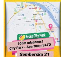 a map of a city park with a marker at Apartman SATO in Brčko