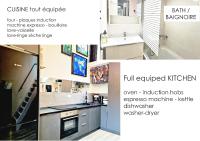 a collage of three pictures of a kitchen at Studio mezzanine entier à 5min de la plage et de St tropez in Cogolin