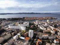 an aerial view of a city and a body of water at Hotel A&#39;mare in Zadar