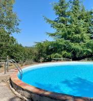 a swimming pool with a tree in the background at Mobil home in Damiatte